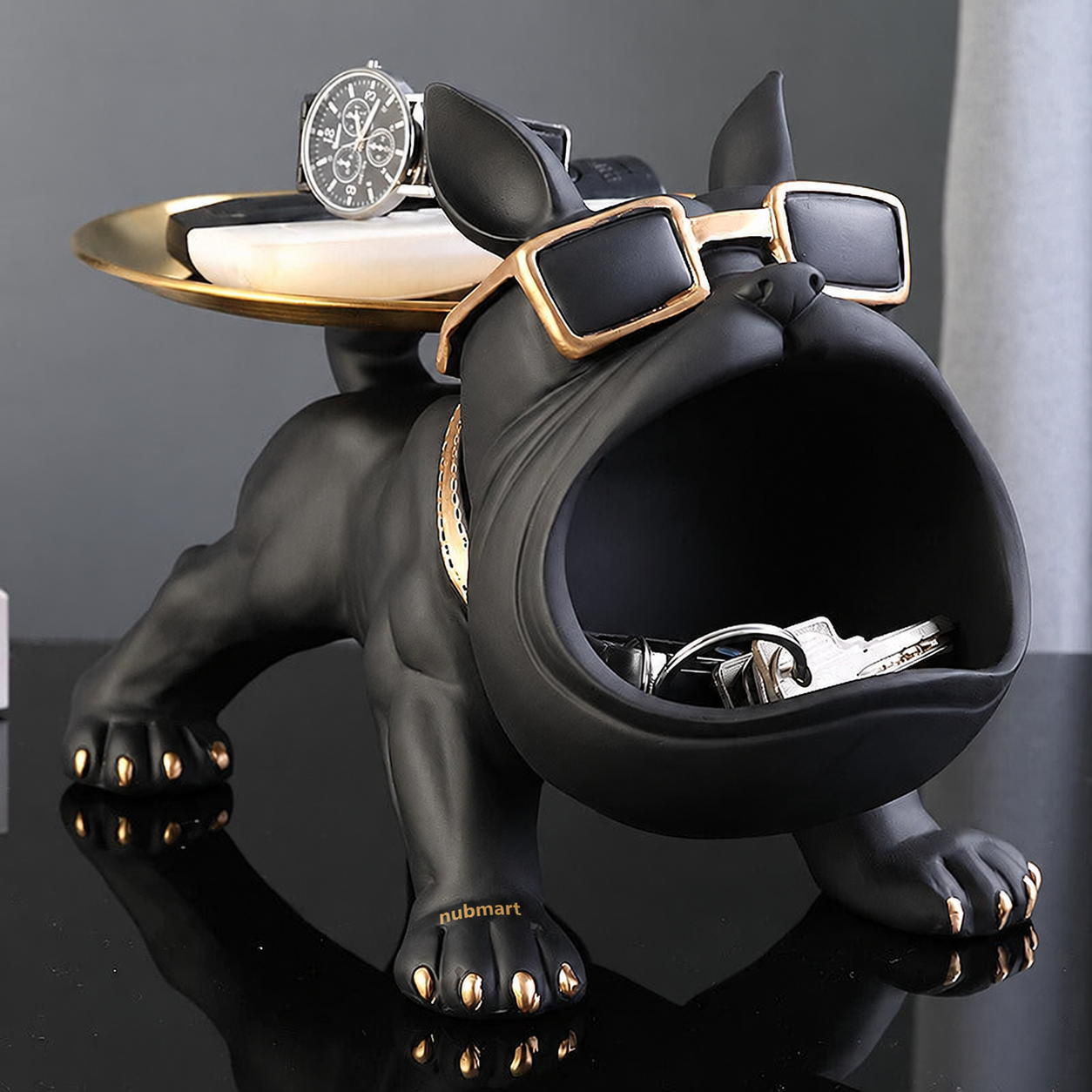 Nubmart Bulldoggen-Dekofigur mit Ablagetablett – Produktansicht