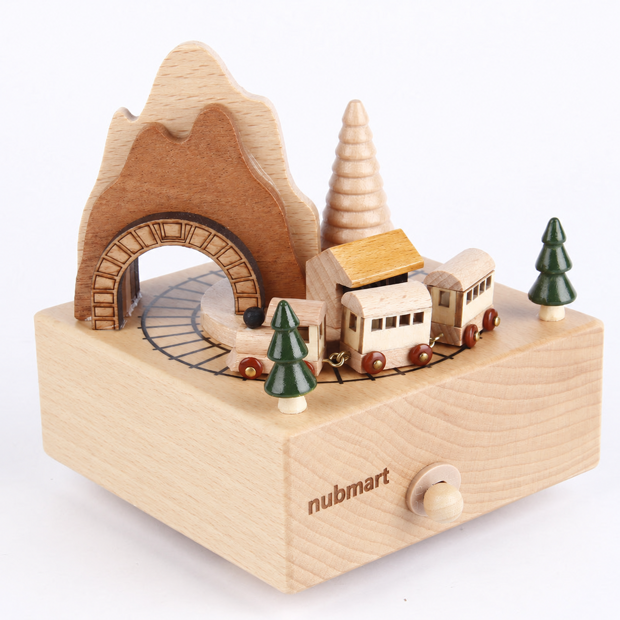 Nubmart Mechanische Holz-Spieluhr mit Zugmotiv – Produktansicht