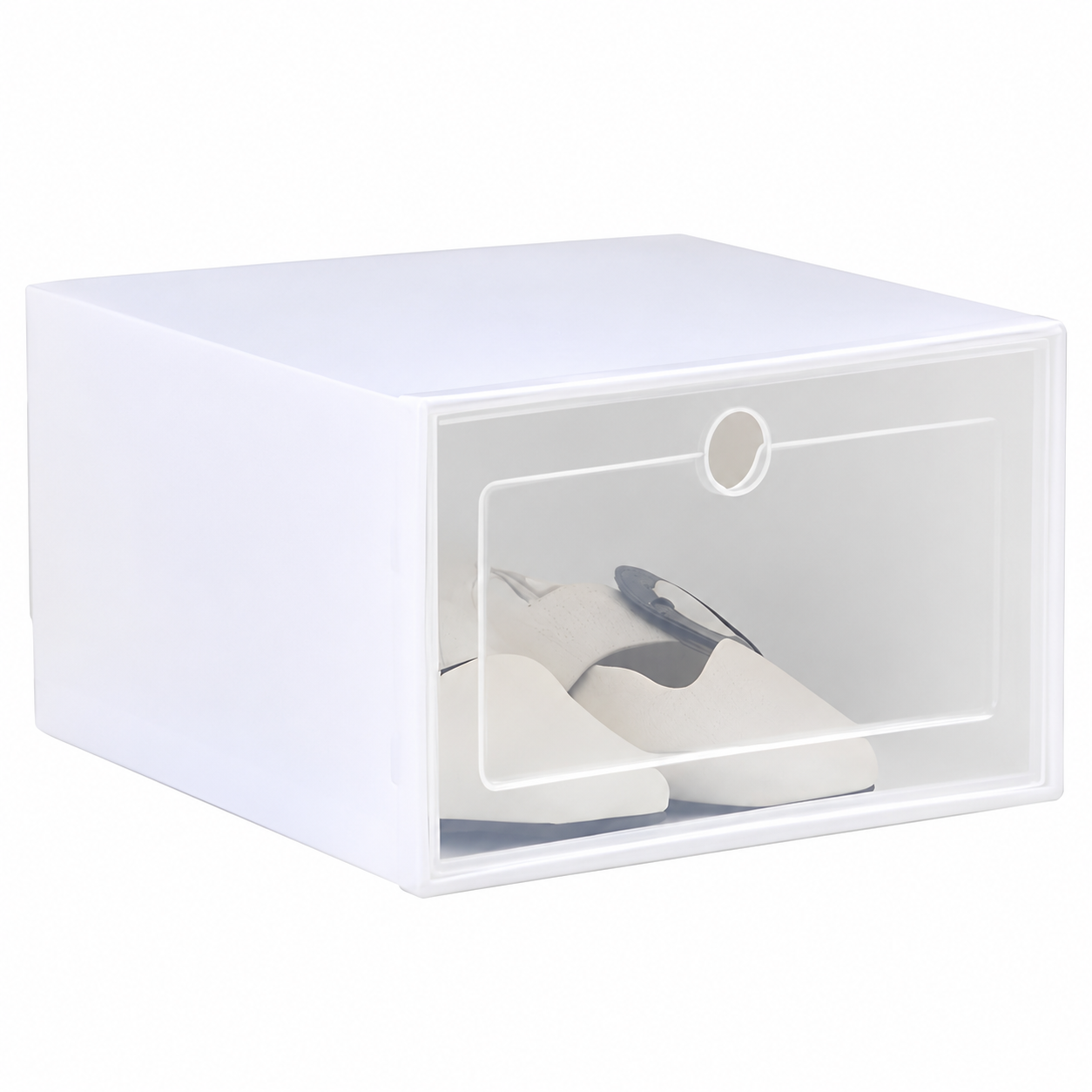 Detailansicht einer weißen Nubmart Schuhbox aus dem 3er-Set