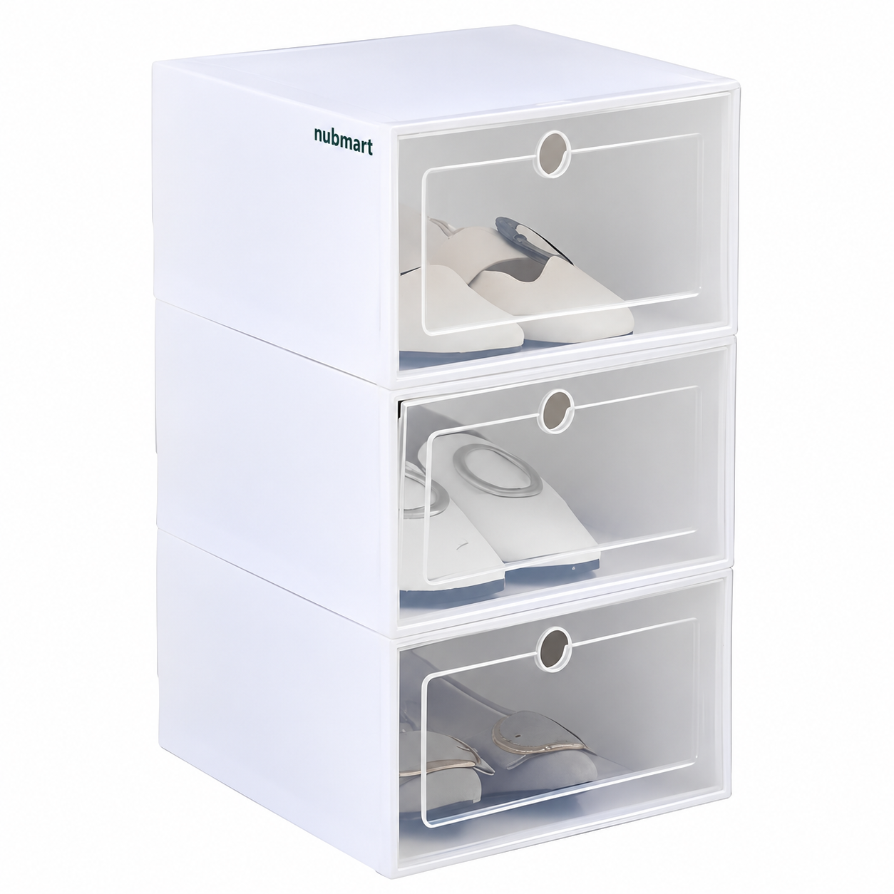 Nubmart Stapelbare Schuhboxen mit Frontklappe, 3er-Set – Produktansicht