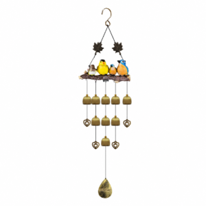 Windspiel mit Vogelfiguren und Glocken